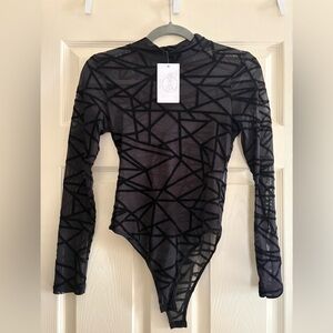 Black Geometric Mesh Bodysuit
